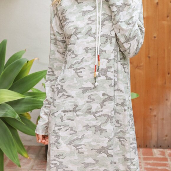 HEM & THREAD Camo Print Cowl Neck Hoodie Dress | Casual Lounge Fit - Picture 10 of 10